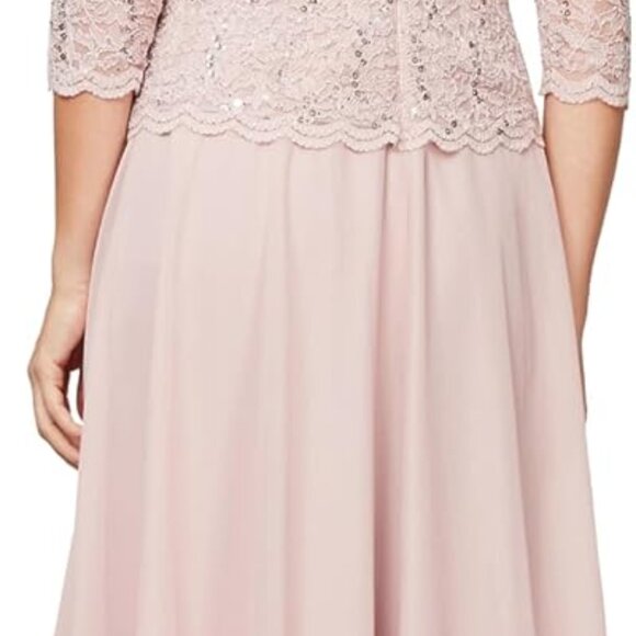 Women's Tea Length Embroidered Bodice Mother of The Bride Gown, Wedding Guest Dr - Picture 2 of 3